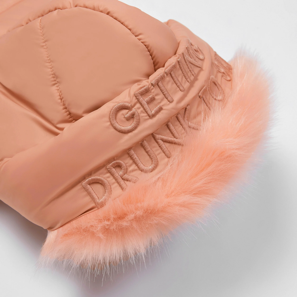 Faux Fur Zip up Puffer Ski Jacket with Hood