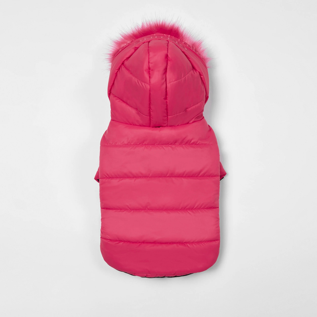 Faux Fur Zip up Puffer Ski Jacket with Hood