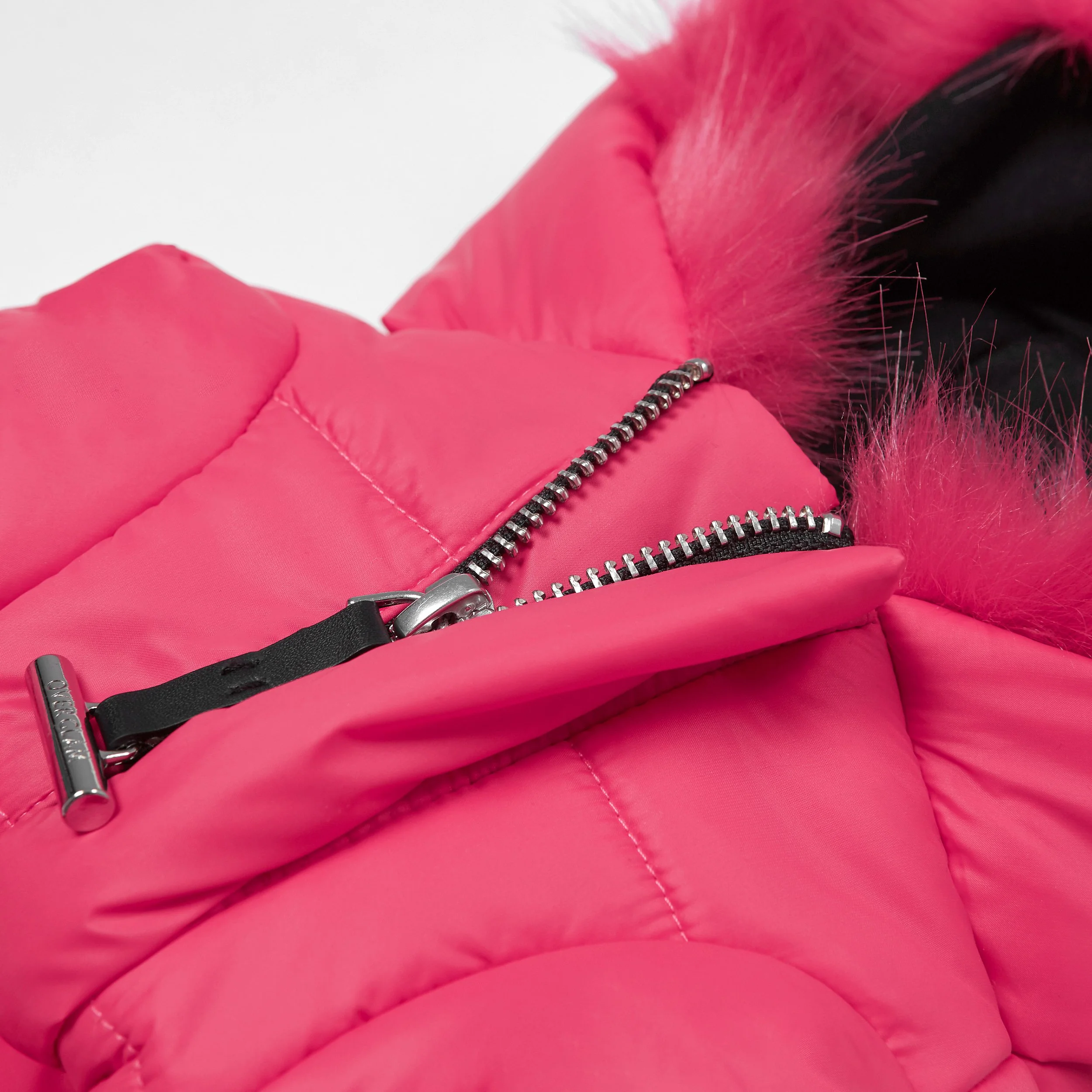 Faux Fur Zip up Puffer Ski Jacket with Hood