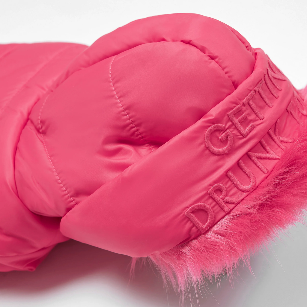 Faux Fur Zip up Puffer Ski Jacket with Hood