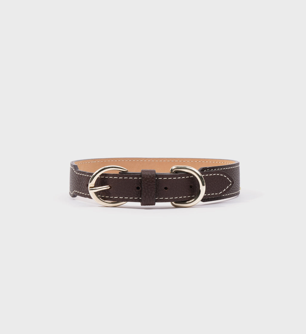 Leather Dog Collar - Chocolate/Gold