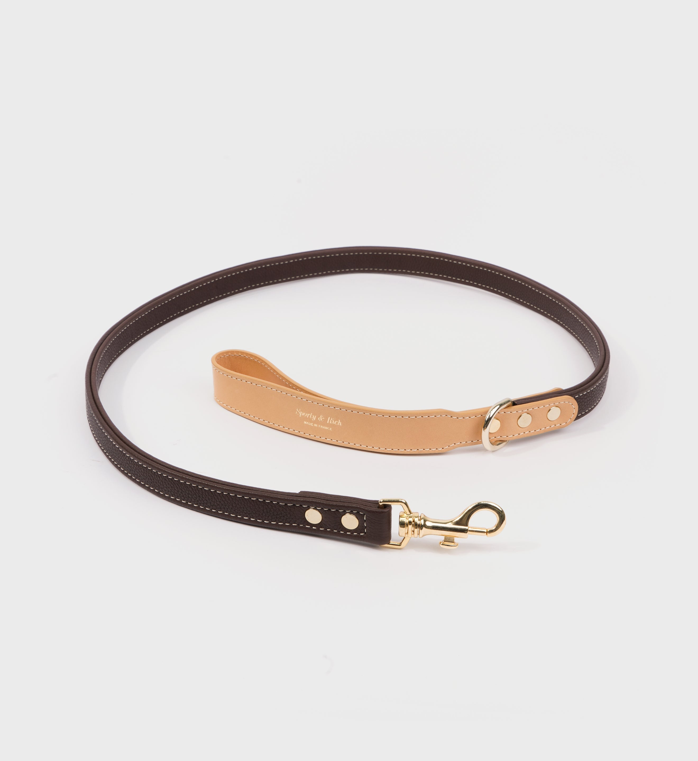 Leather Dog Leash - Chocolate/Gold