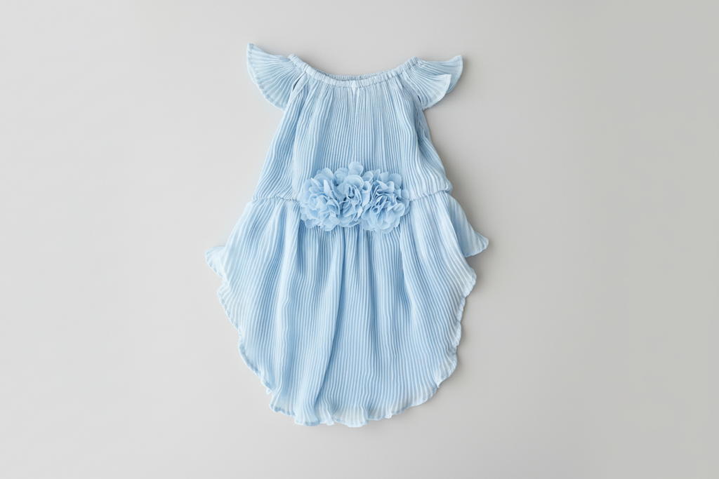 Love Story Ice Blue Pleated Chiffon Dress