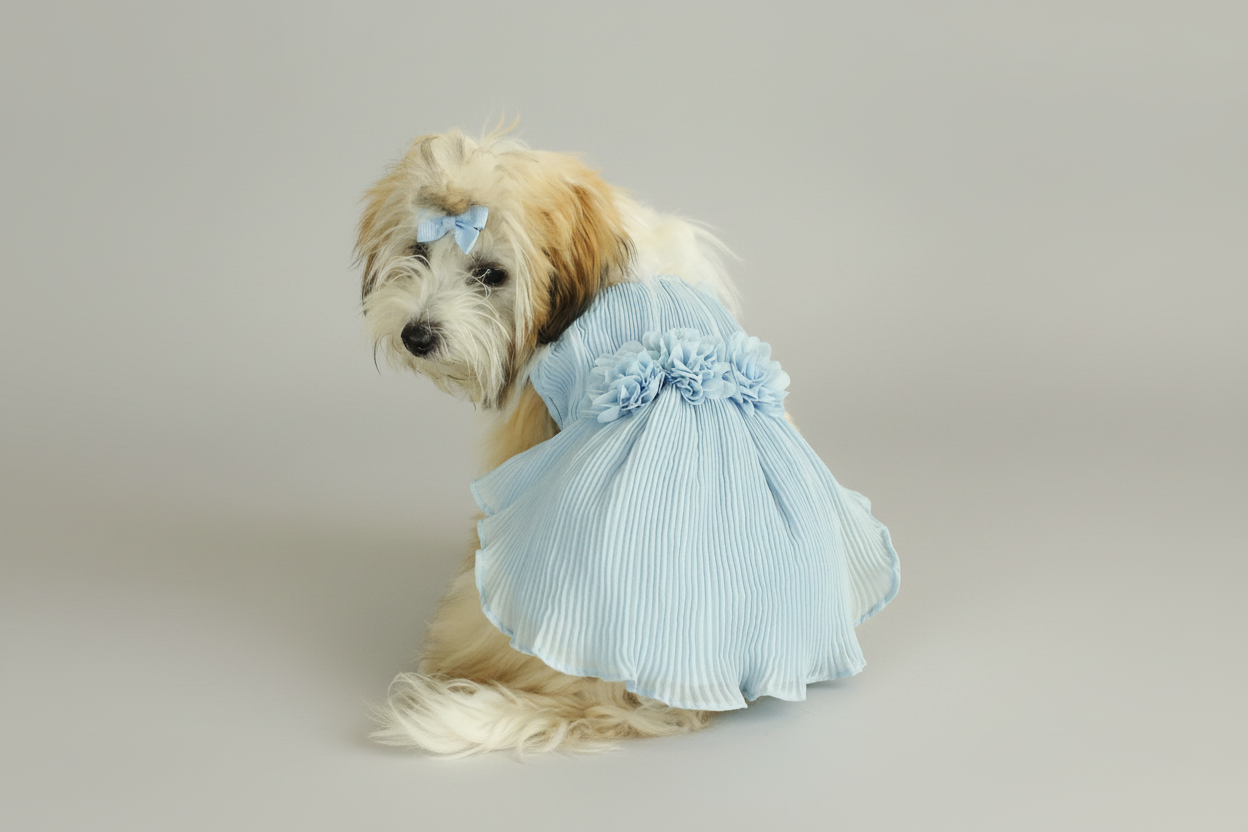 Love Story Ice Blue Pleated Chiffon Dress