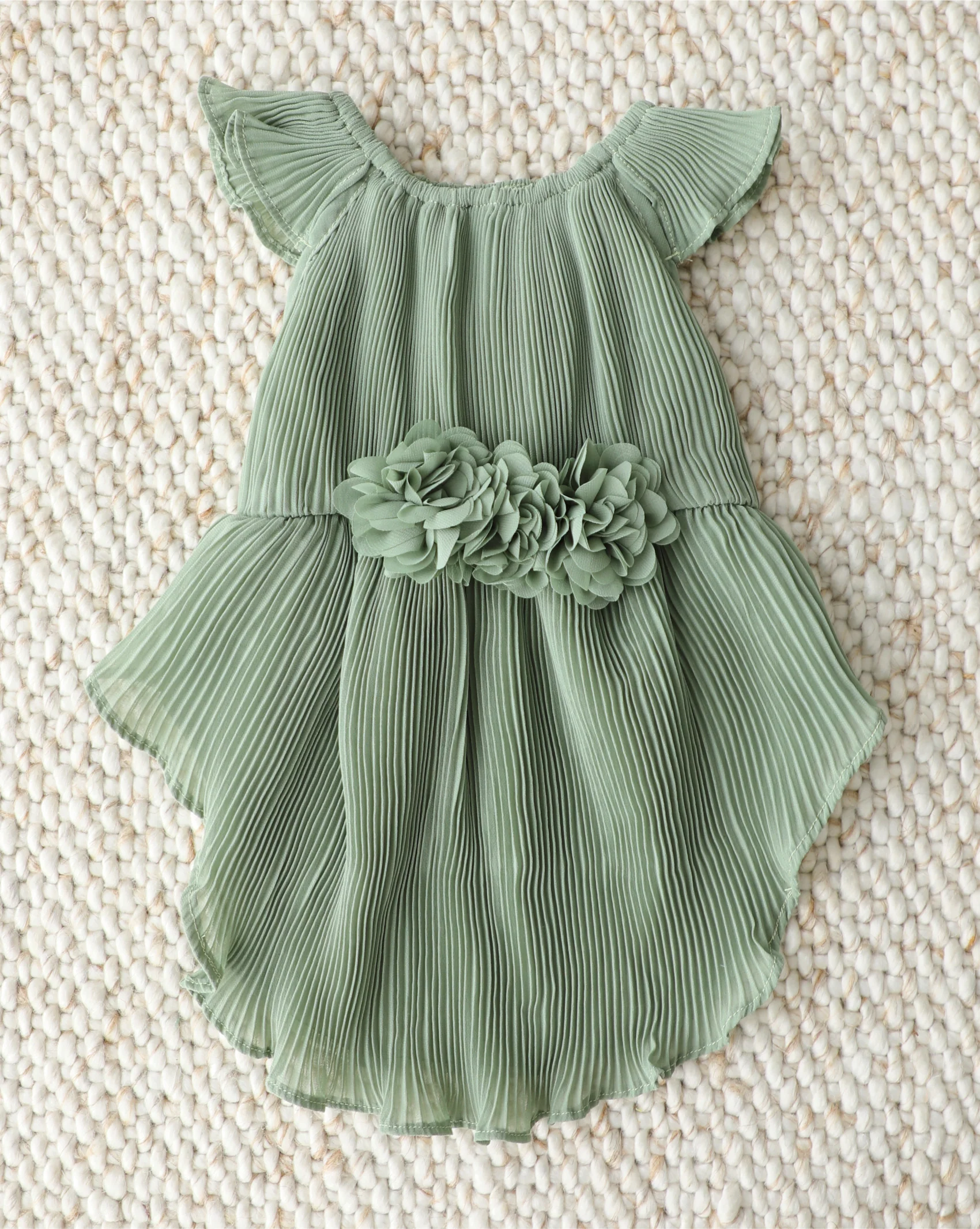 Love Story Sage Green Pleated Chiffon Dress