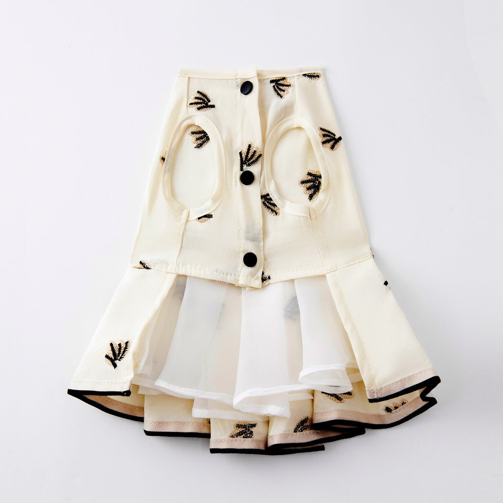 Pleated Dress with Embroider – Cream