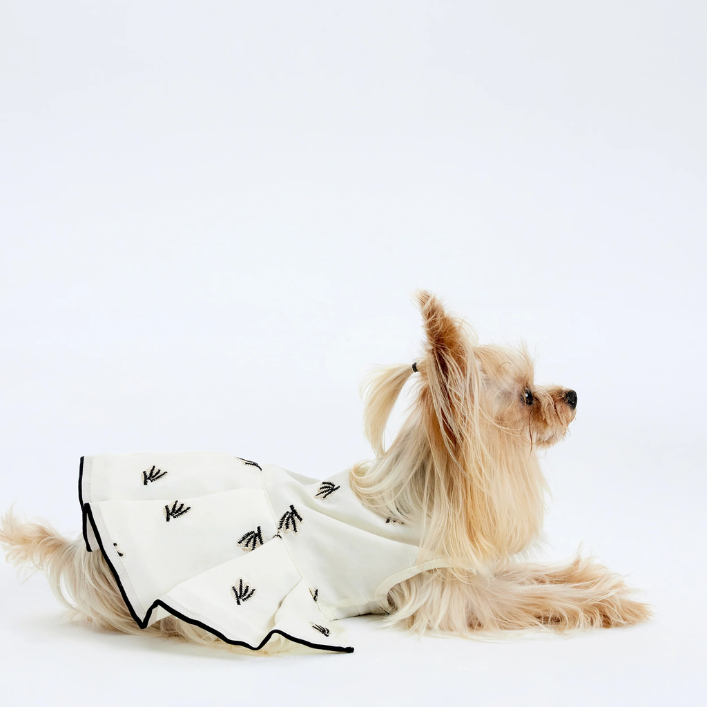 Pleated Dress with Embroider – Cream