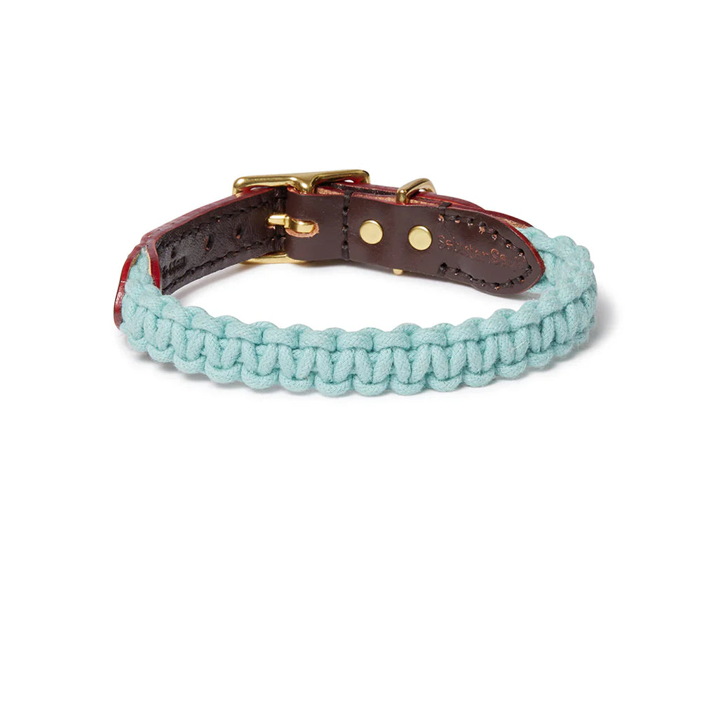 Macramé/Leather Dog Collar - Blue