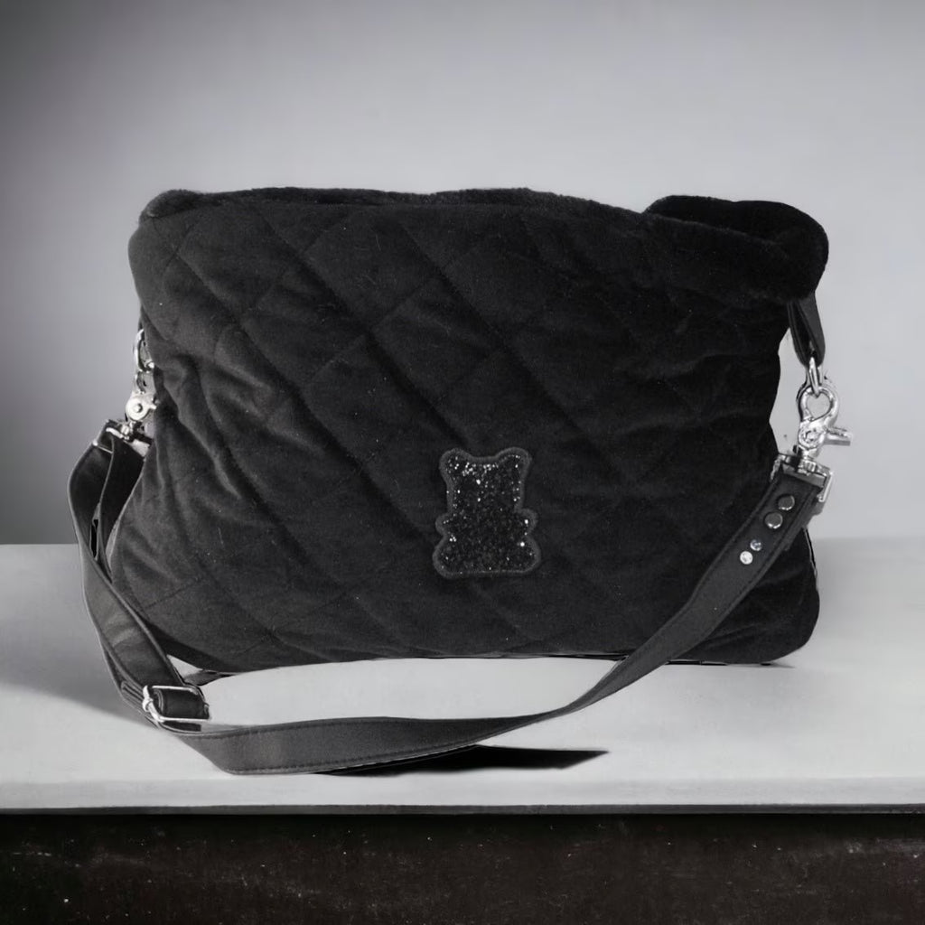 Luxury Black Velvet Dog Carrier with Shoulder Strap