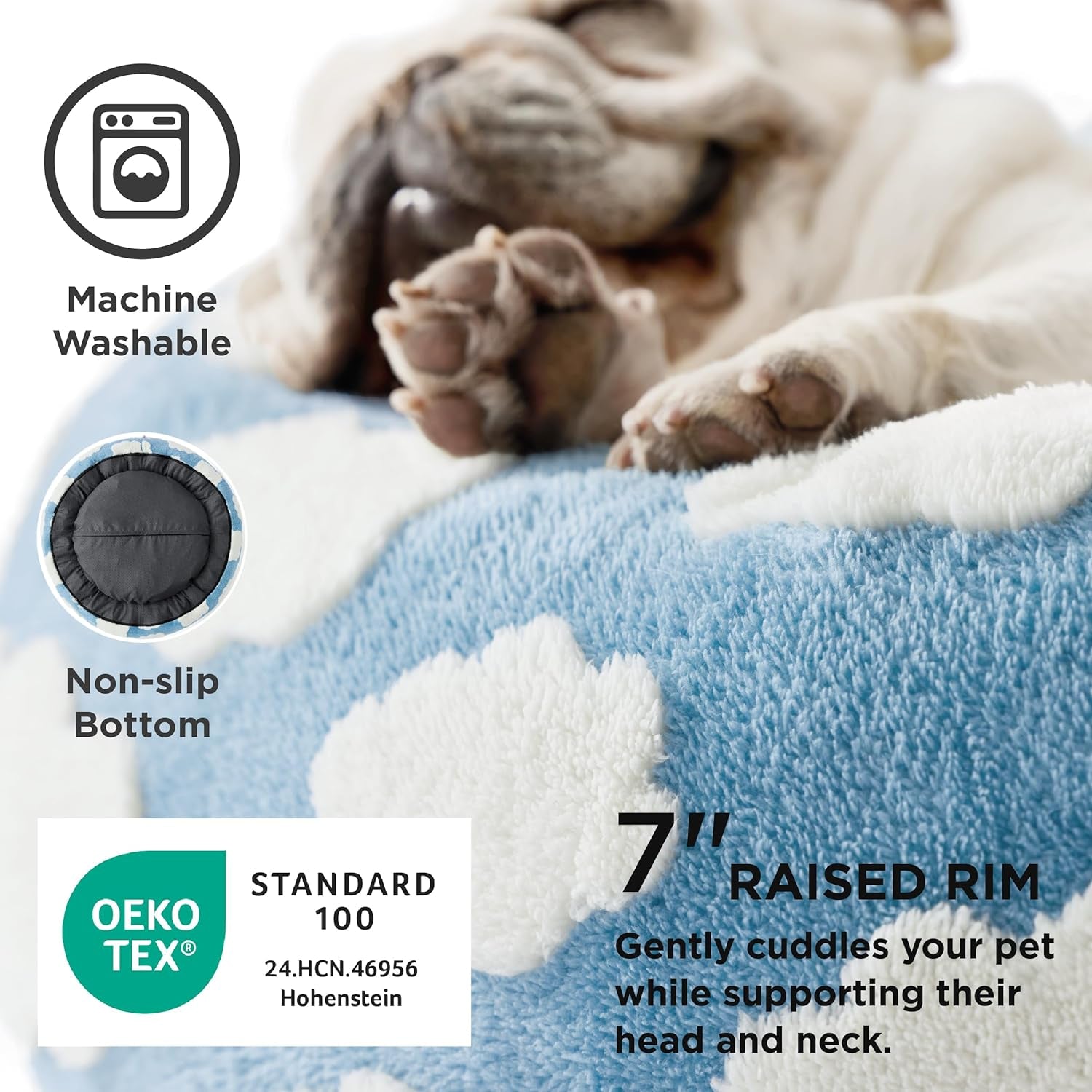 Donut Medium Dog Bed - round Cat Beds for Indoor Cats Calming Bed Gift for Pets, Cute Modern Beds with Jacquard Shaggy Plush & anti Slip Bottom, 30 Inch, Ice Melt