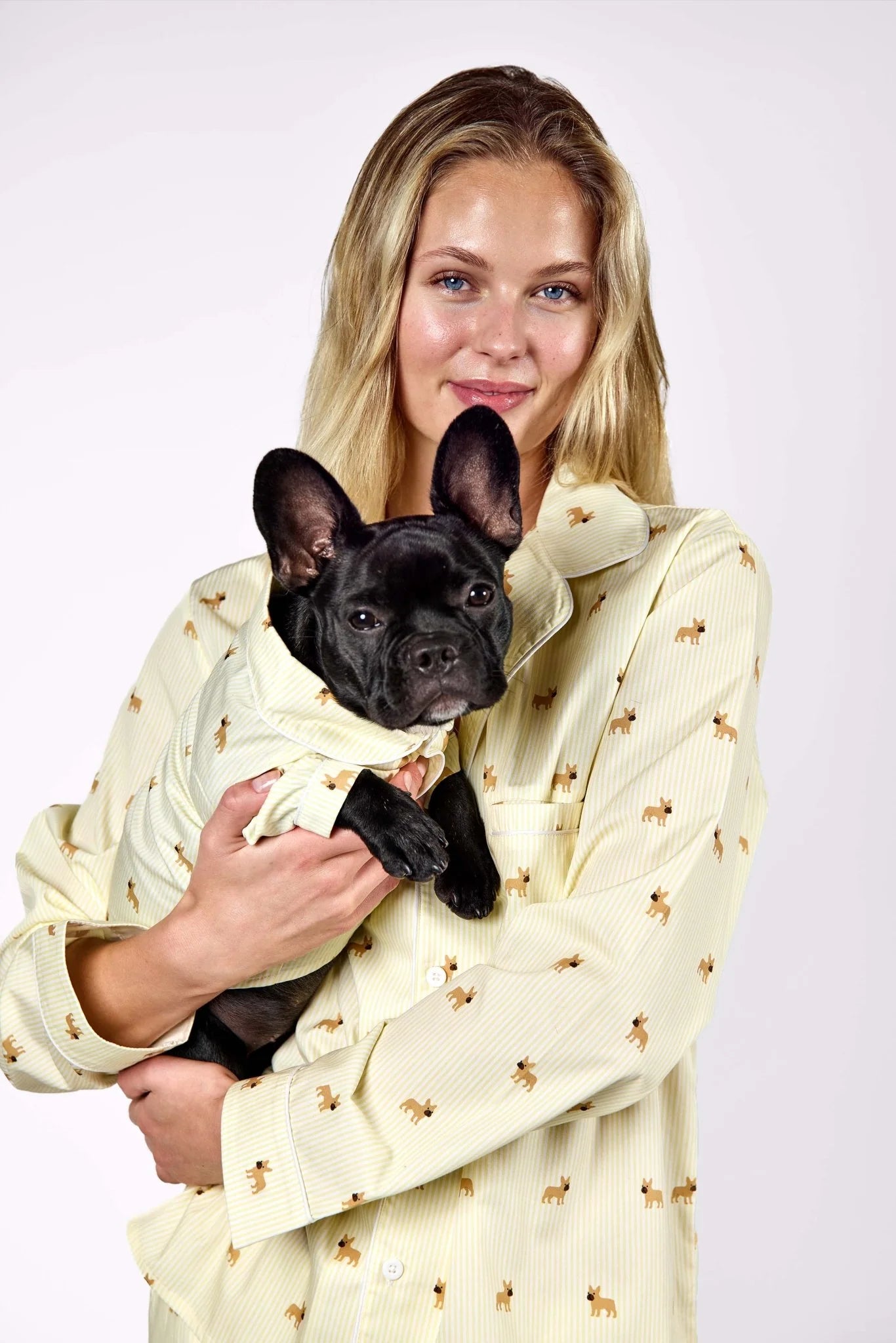 Frenchie Matching Pajama Set – Yellow & White