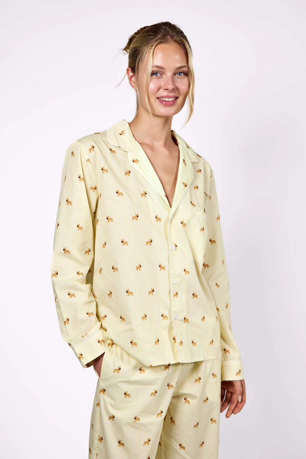 Frenchie Unisex Pajama – Yellow & White