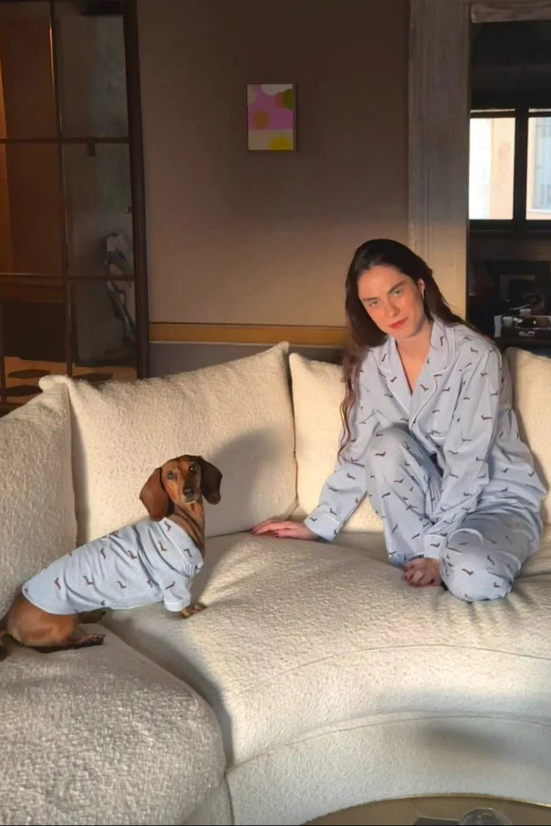 Dachshund Unisex Pajama – Blue & White