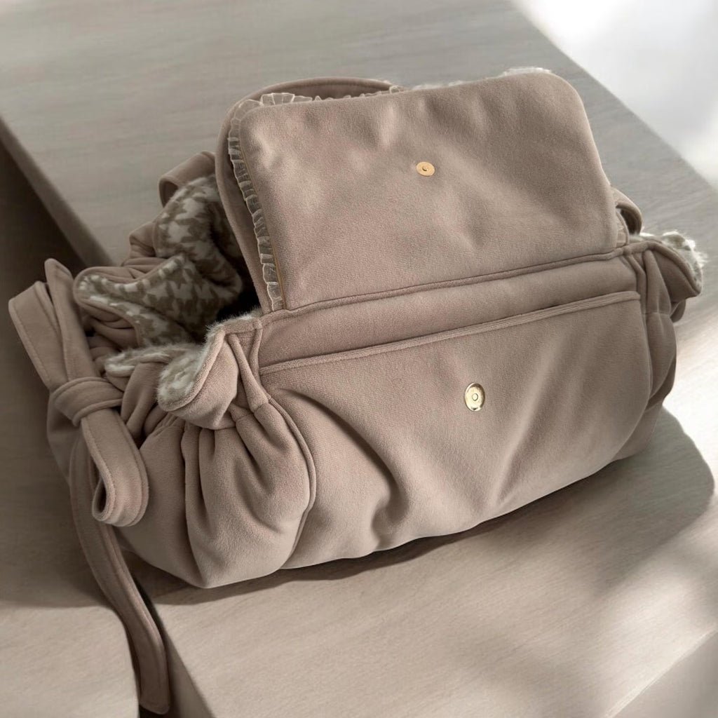 Beige Velvet & Houndstooth Dog Carrier