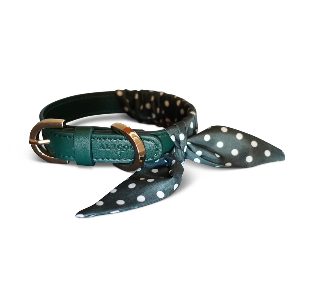 Dog Collar Twilly Polka Dots - Dark Green