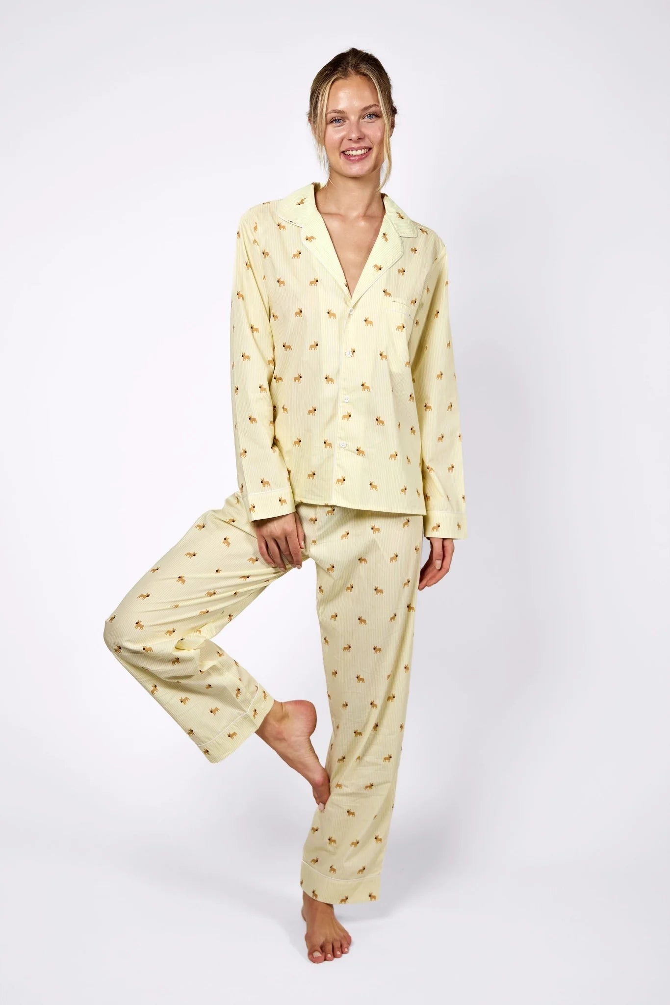 Frenchie Unisex Pajama – Yellow & White
