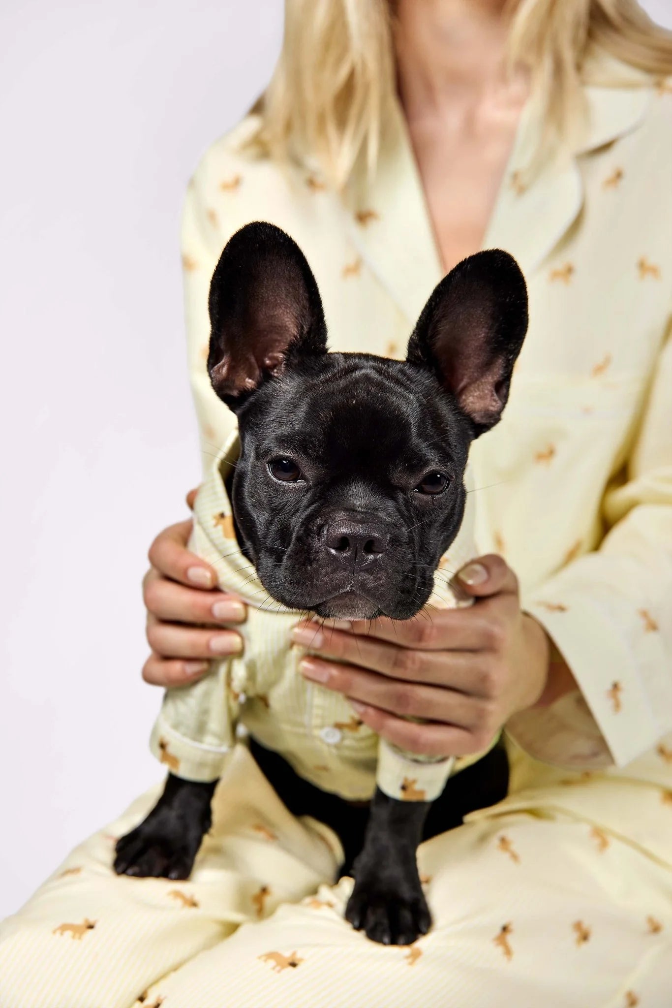Frenchie Matching Pajama Set – Yellow & White