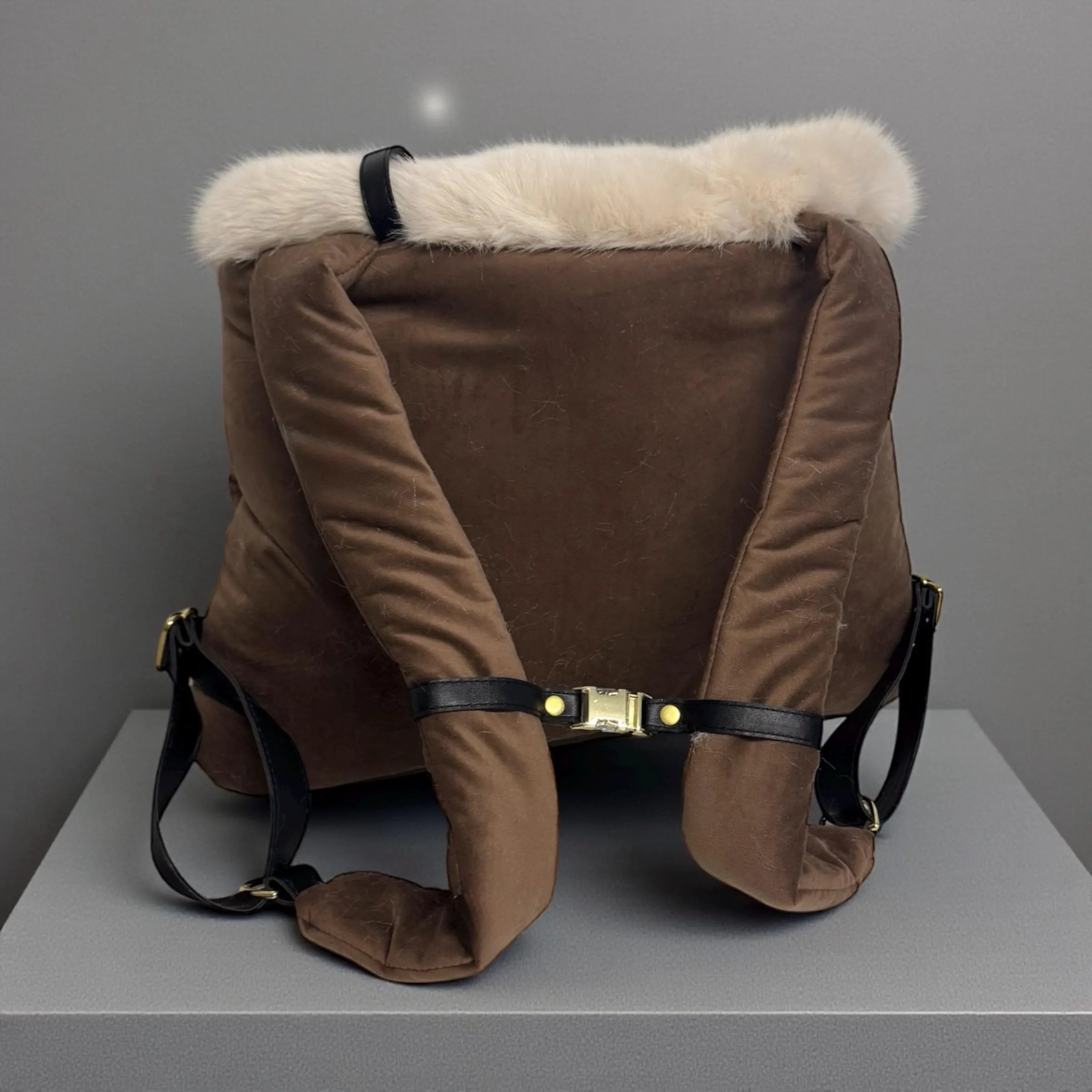 Brown Velvet & Pink Eco-Fur Dog Carrier