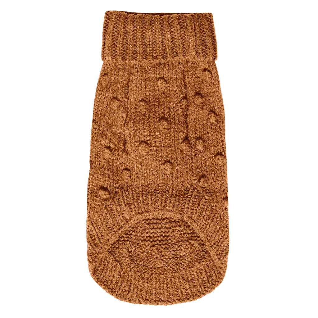 Merino Wool Bobble Knit Dog Sweater - Caramel