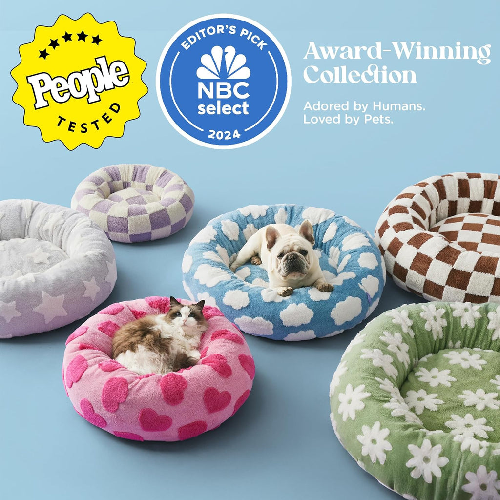 Donut Medium Dog Bed - round Cat Beds for Indoor Cats Calming Bed Gift for Pets, Cute Modern Beds with Jacquard Shaggy Plush & anti Slip Bottom, 30 Inch, Ice Melt