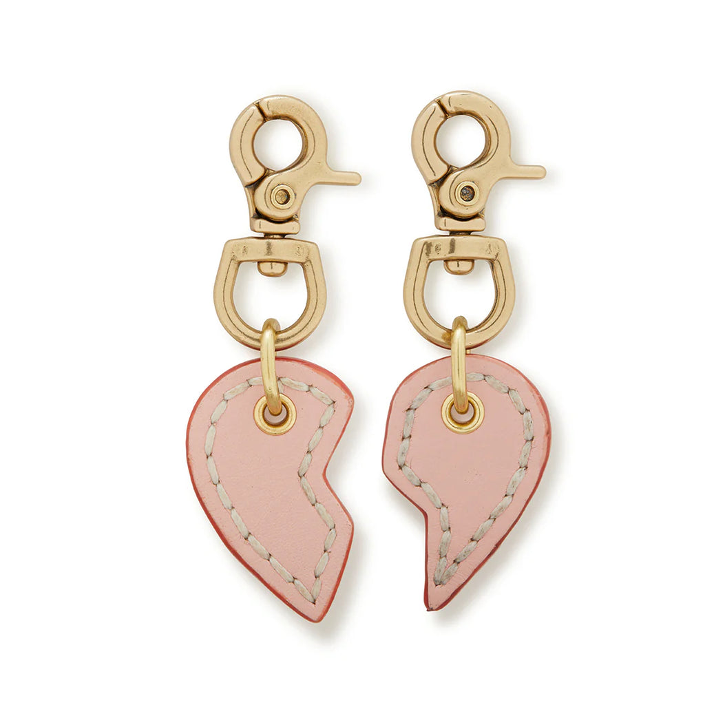 Leather Dog Split Heart Charm - Soft Pink
