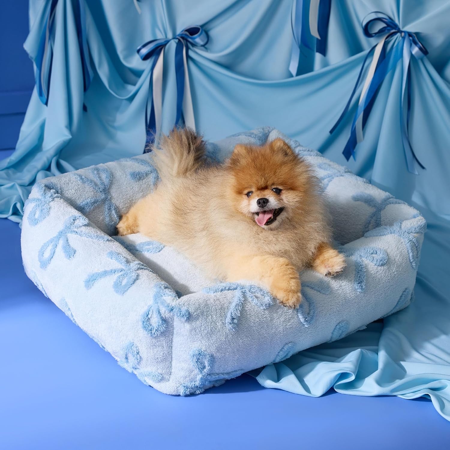 Cute Dog Bed for Small Dogs - Washable Puppy Beds,Cozy Rectangle Orthopedic Pet Sofa with Jacquard Shaggy Plush & anti Slip Bottom,25X21X7Inches