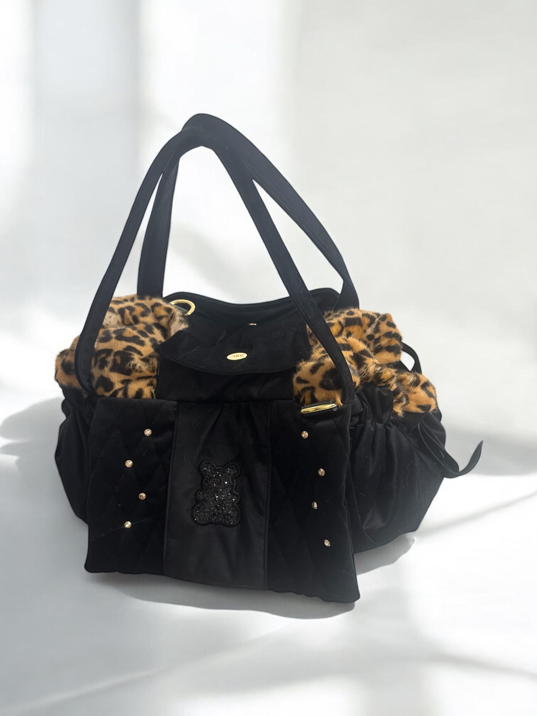 Luxury Leopard Dog Carrier & Velvet Bed