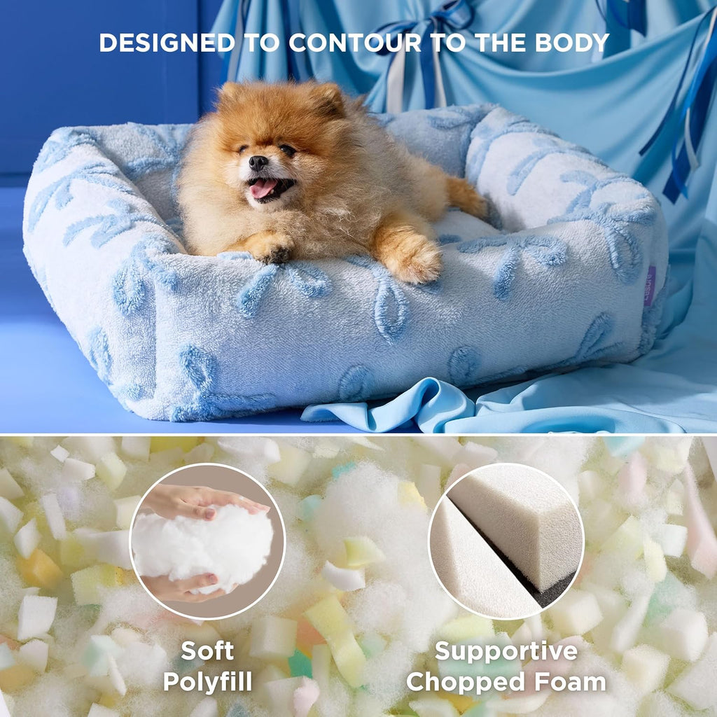 Cute Dog Bed for Small Dogs - Washable Puppy Beds,Cozy Rectangle Orthopedic Pet Sofa with Jacquard Shaggy Plush & anti Slip Bottom,25X21X7Inches