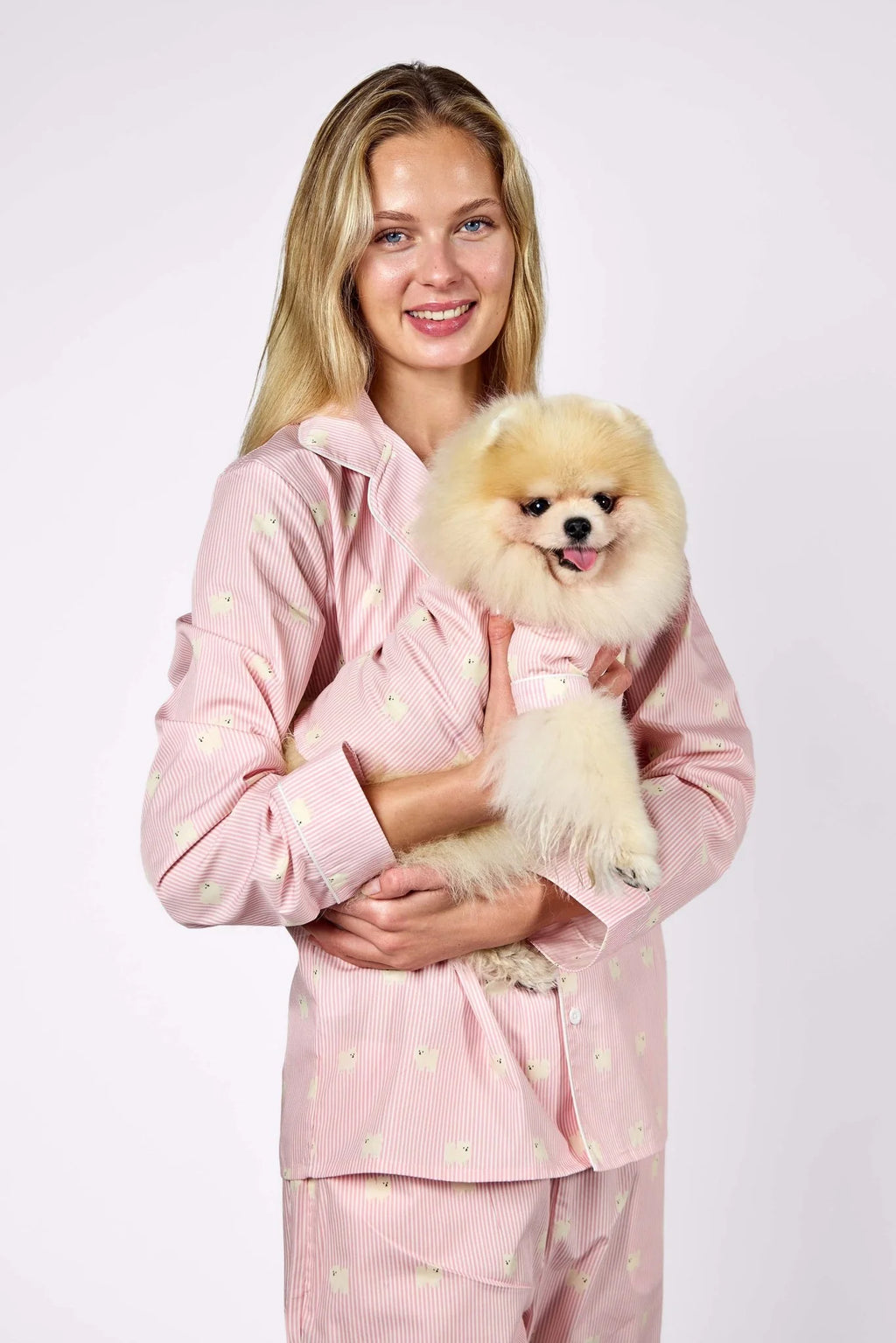 Pomeranian Matching Pajama Set – Pink & White