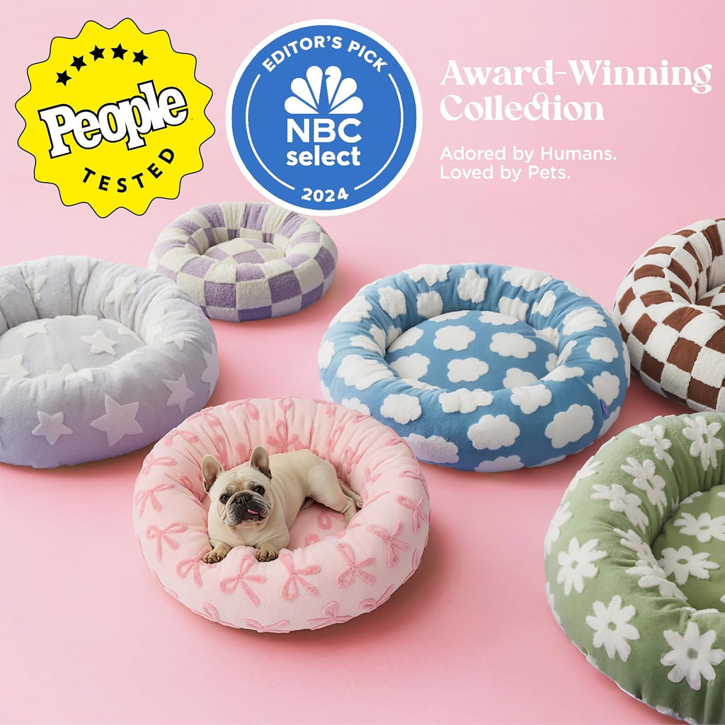 Shown on TV Donut Large Dog Beds - round Cat Beds Indoor Anti-Anxiety Calming Gift for Pets, Washable Home Decor Cute Beds with Jacquard Shaggy Plush & anti Slip Bottom, 36 Inch, Pink Taffy