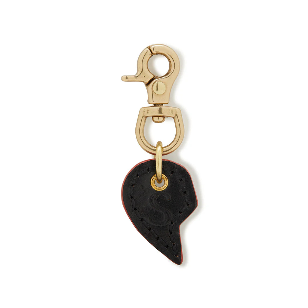 Leather Dog Split Heart Charm - Black