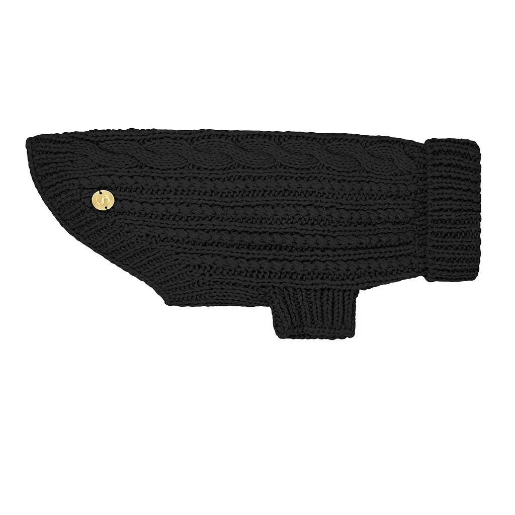 Merino Wool Cable Knit Dog Sweater - Black