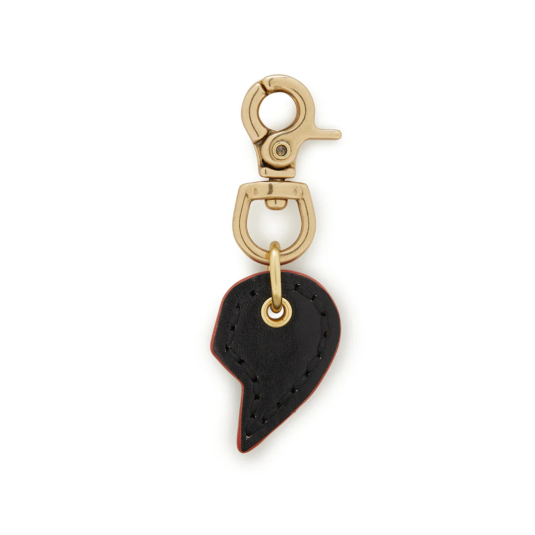 Leather Dog Split Heart Charm - Black
