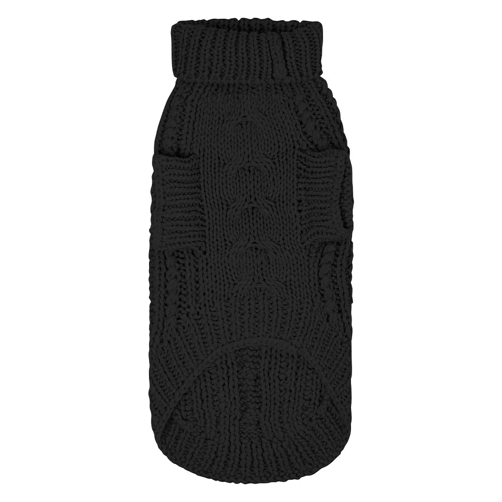 Merino Wool Cable Knit Dog Sweater - Black