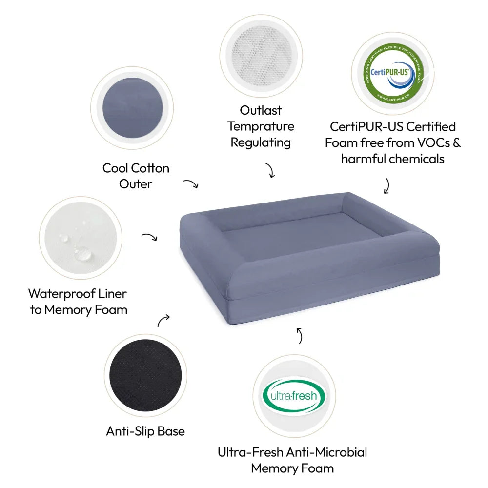 Cooling Dog Bed - Stone Grey Memory Foam