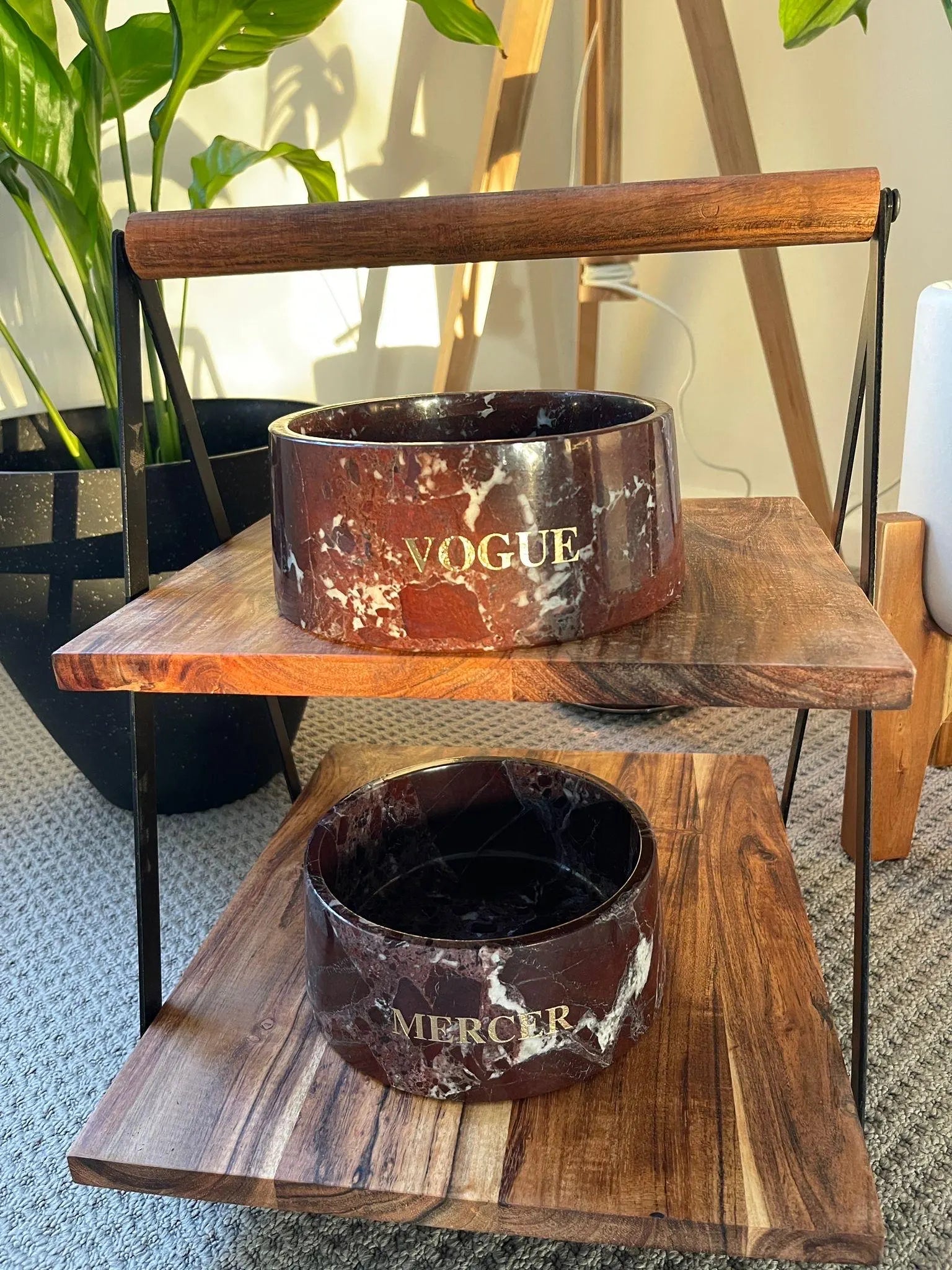 Rosso Imperiale Marble Pet Bowl: Luxury Dog Bowl