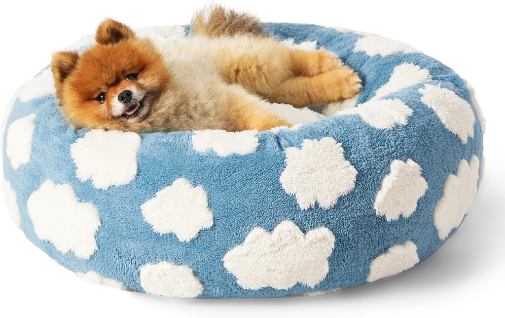 Lesure Shown on TV Donut Medium Dog Bed - round Cat Beds Indoor Present for Calming Pets with Washable Cover, Home Decor Cute Modern Beds with Jacquard Shaggy Plush & anti Slip Bottom, 30 Inch, Green