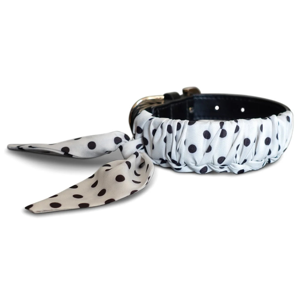 Dog Collar Twilly Polka Dots - White