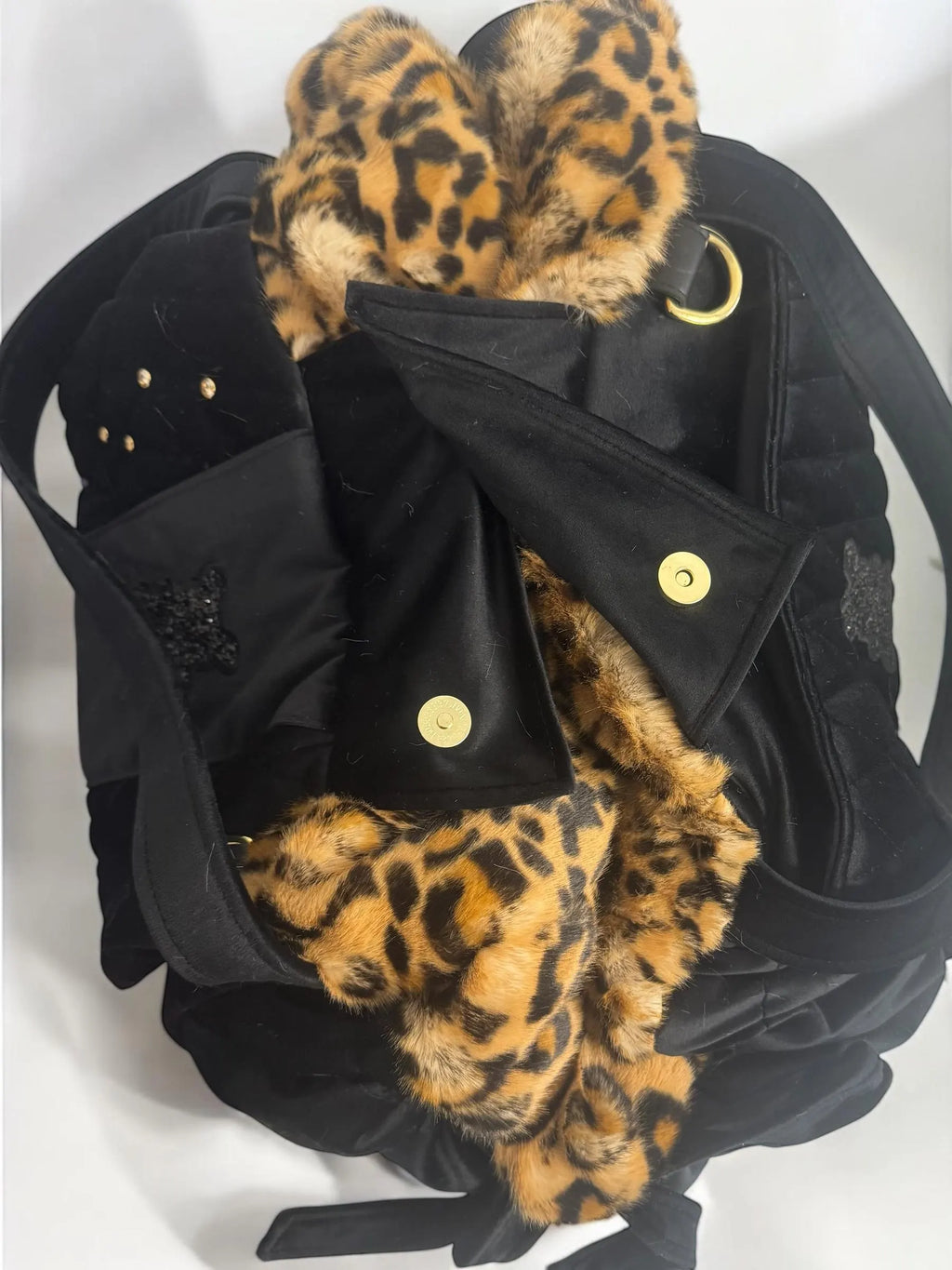 Luxury Leopard Dog Carrier & Velvet Bed