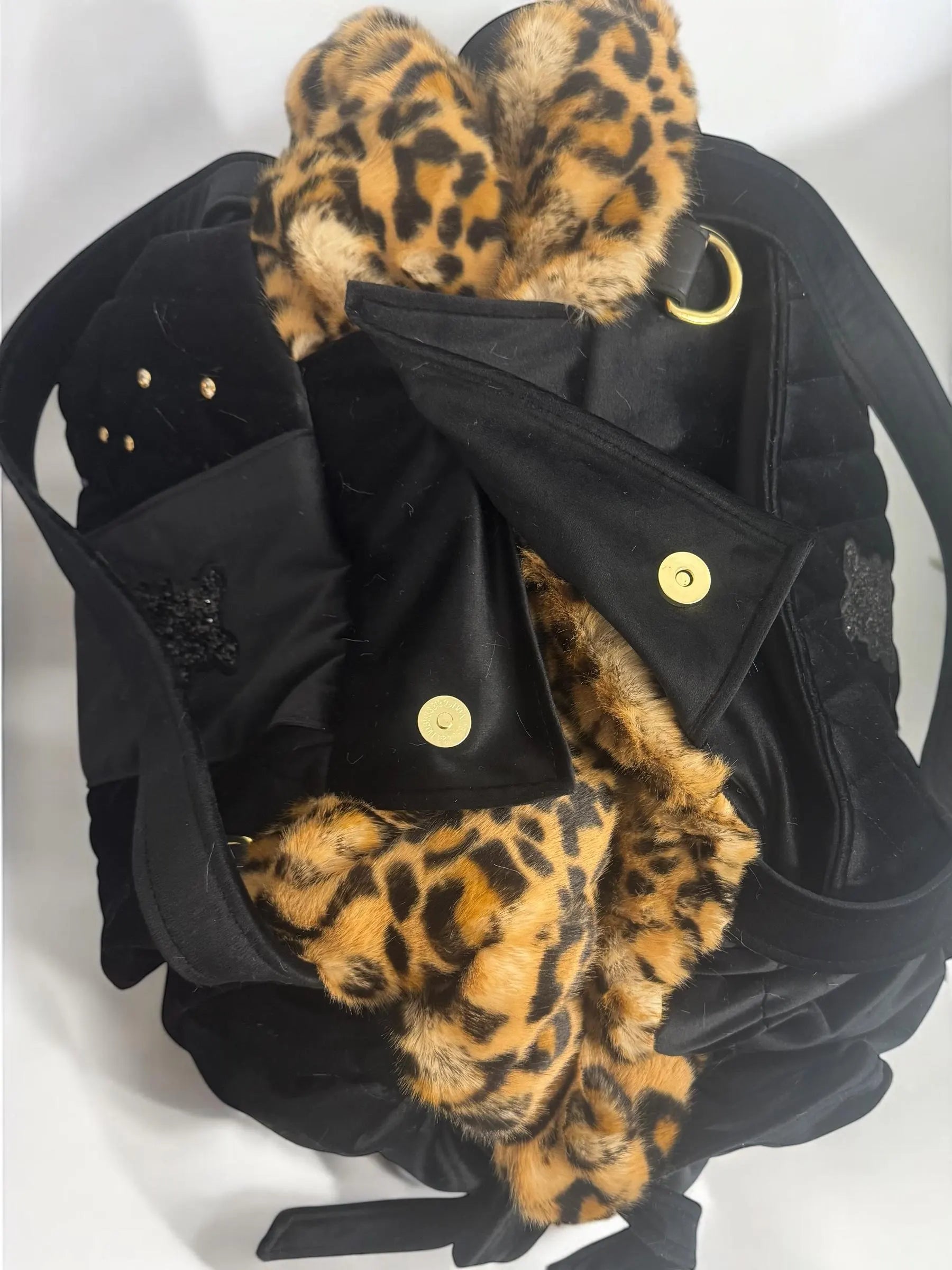 Luxury Leopard Dog Carrier & Velvet Bed