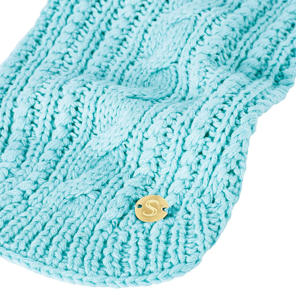 Merino Wool Cable Knit Dog Sweater - Blue