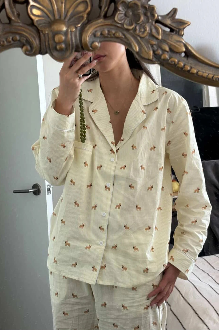 Frenchie Unisex Pajama – Yellow & White