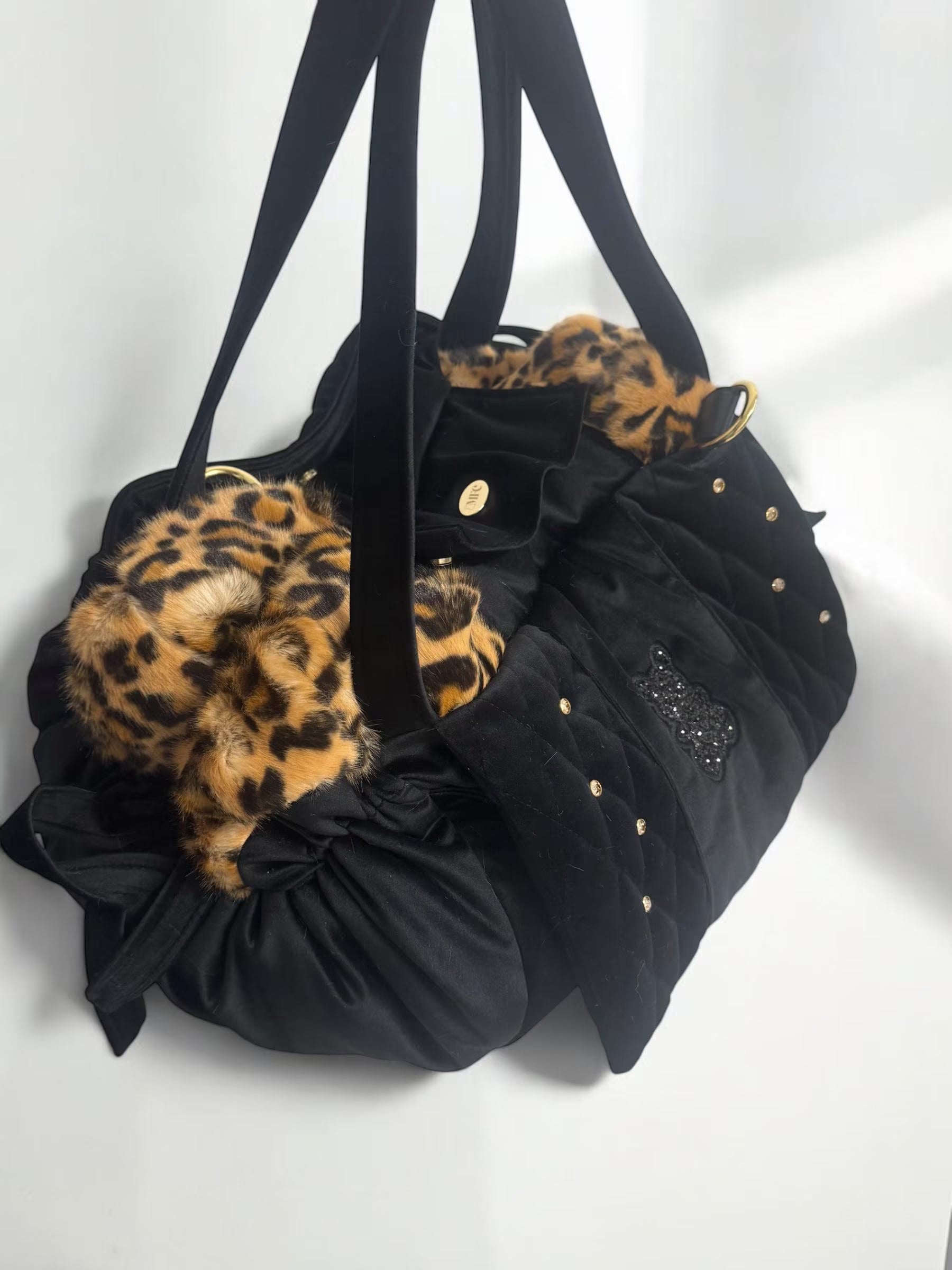 Luxury Leopard Dog Carrier & Velvet Bed