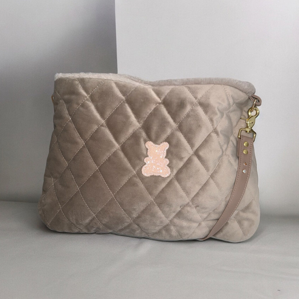 Luxury Beige Velvet Pet Carrier