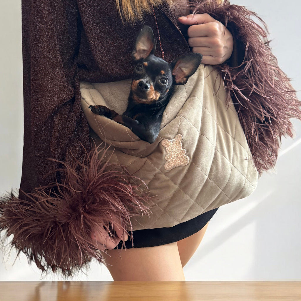 Luxury Beige Velvet Pet Carrier