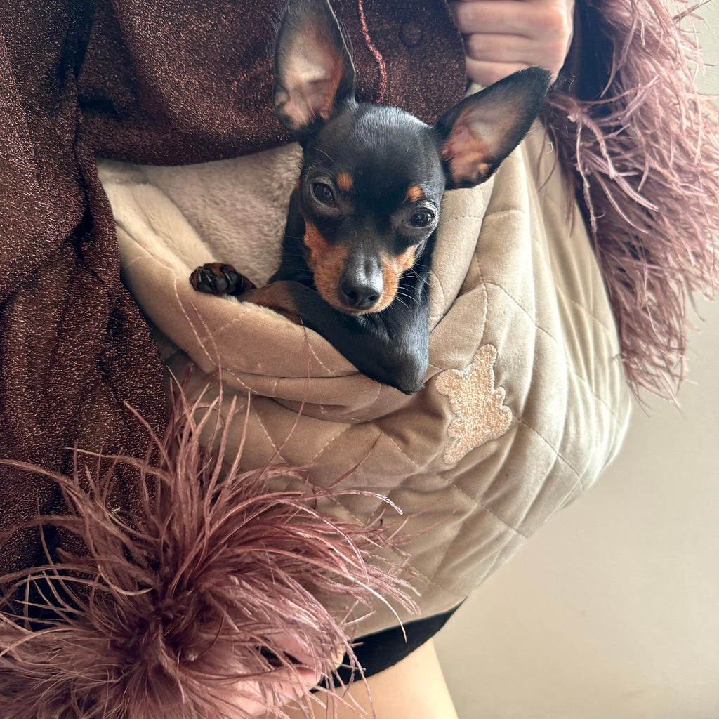 Luxury Beige Velvet Pet Carrier