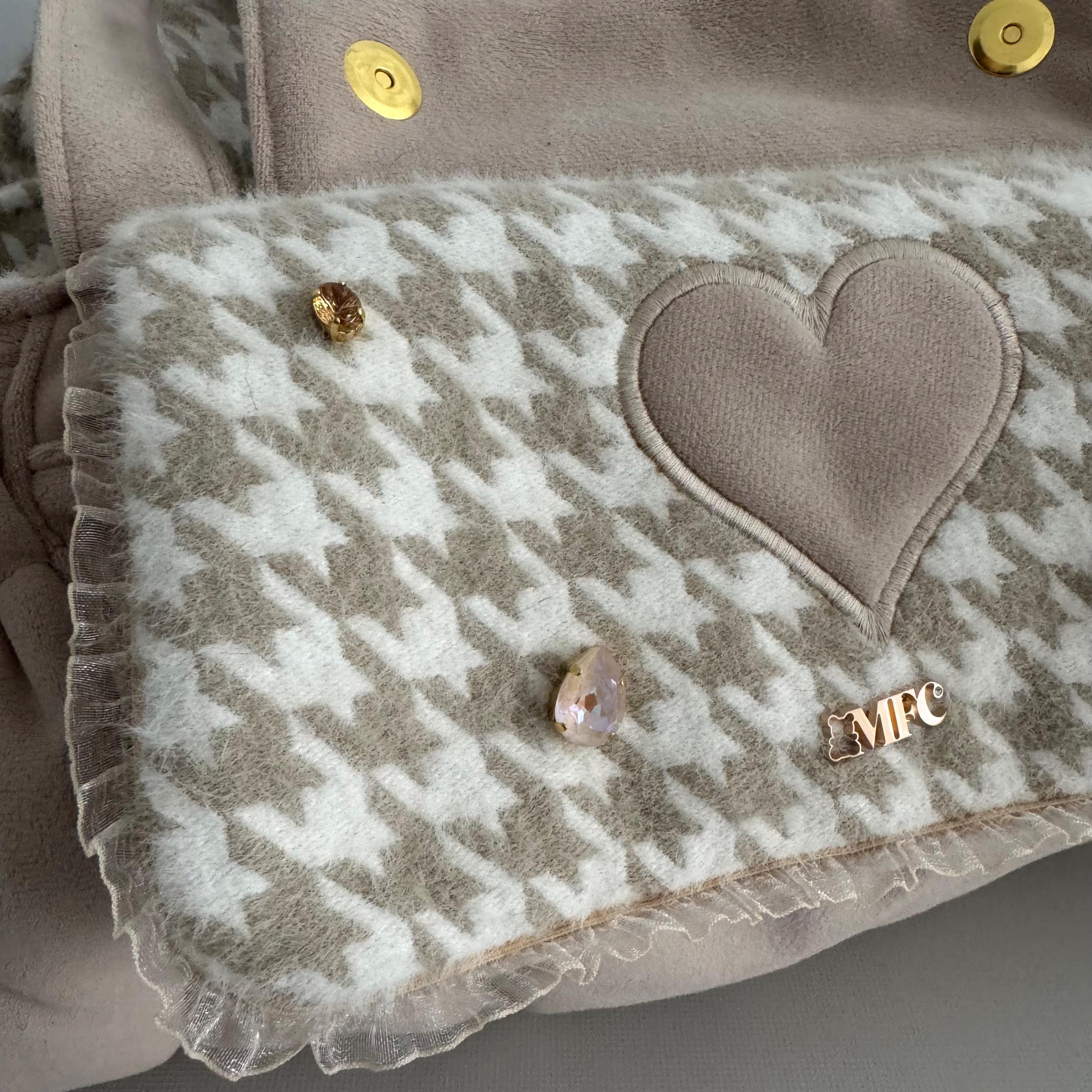 Beige Velvet & Houndstooth Dog Carrier